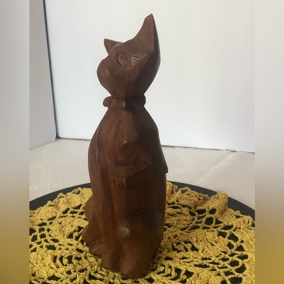 VTG Hand Carved Wooden Cat Statue Figurine Accent Piece - Picture 3 of 13